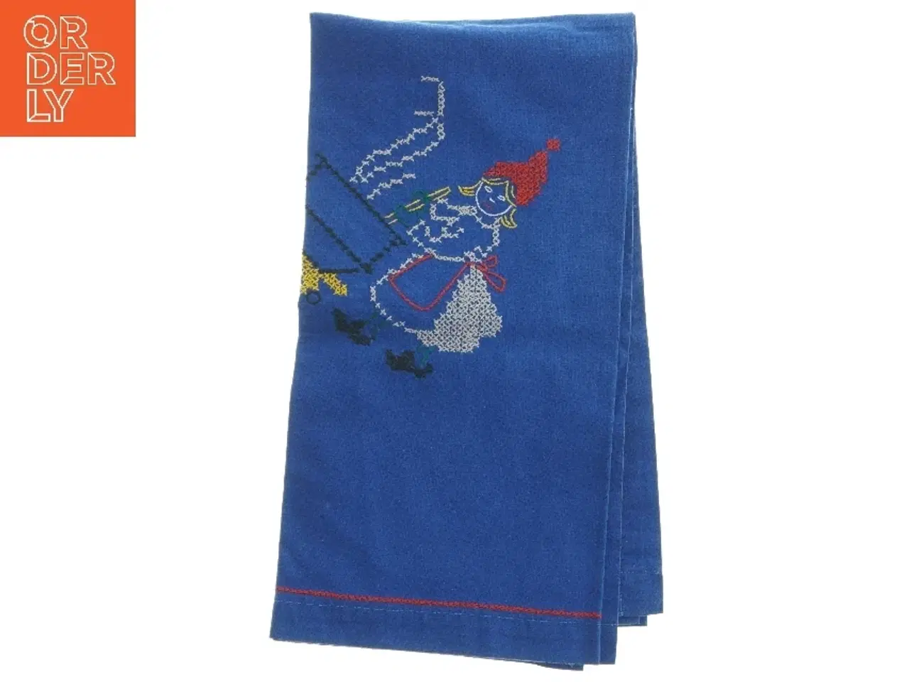 Billede 1 - Blå jule dug med broderi (str. 80x88 cm)