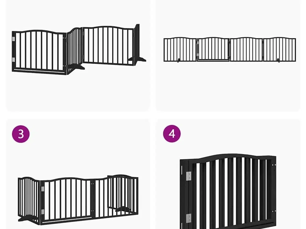 Billede 7 - Hundegitter med dør, foldbar, 4 paneler, sort, 320 cm, poppeltræ