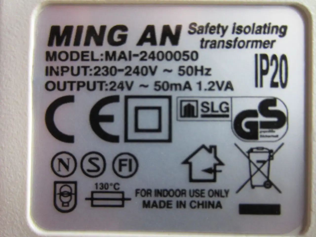 Billede 3 - MING AN AC Adapter 24V~ 50mA 1.2VA strømforsyning