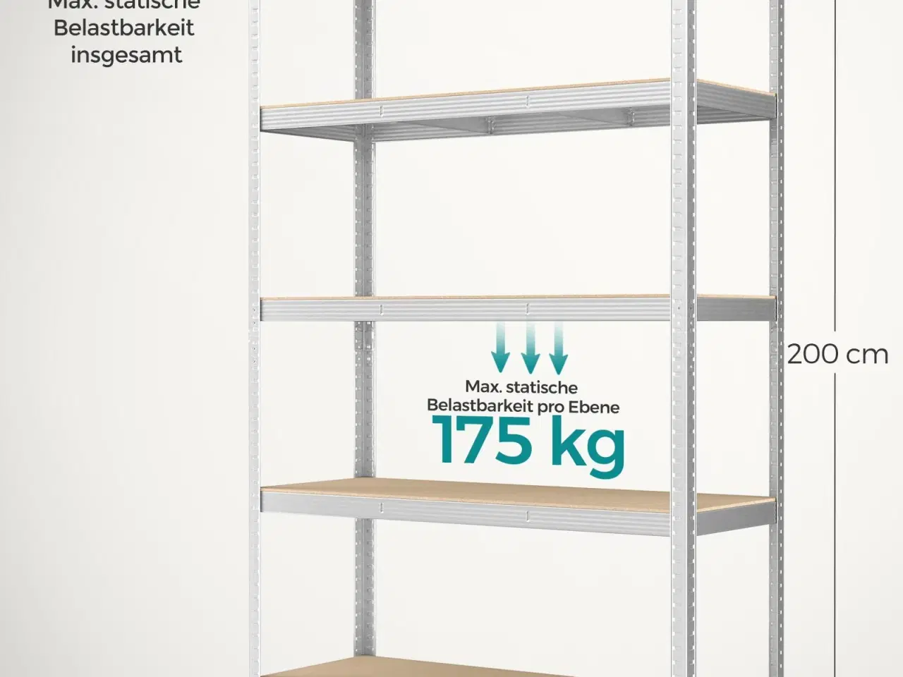 Billede 7 - Reol til garage stålhylle med 5 niveauer, 60 × 120 × 200 cm, sølv