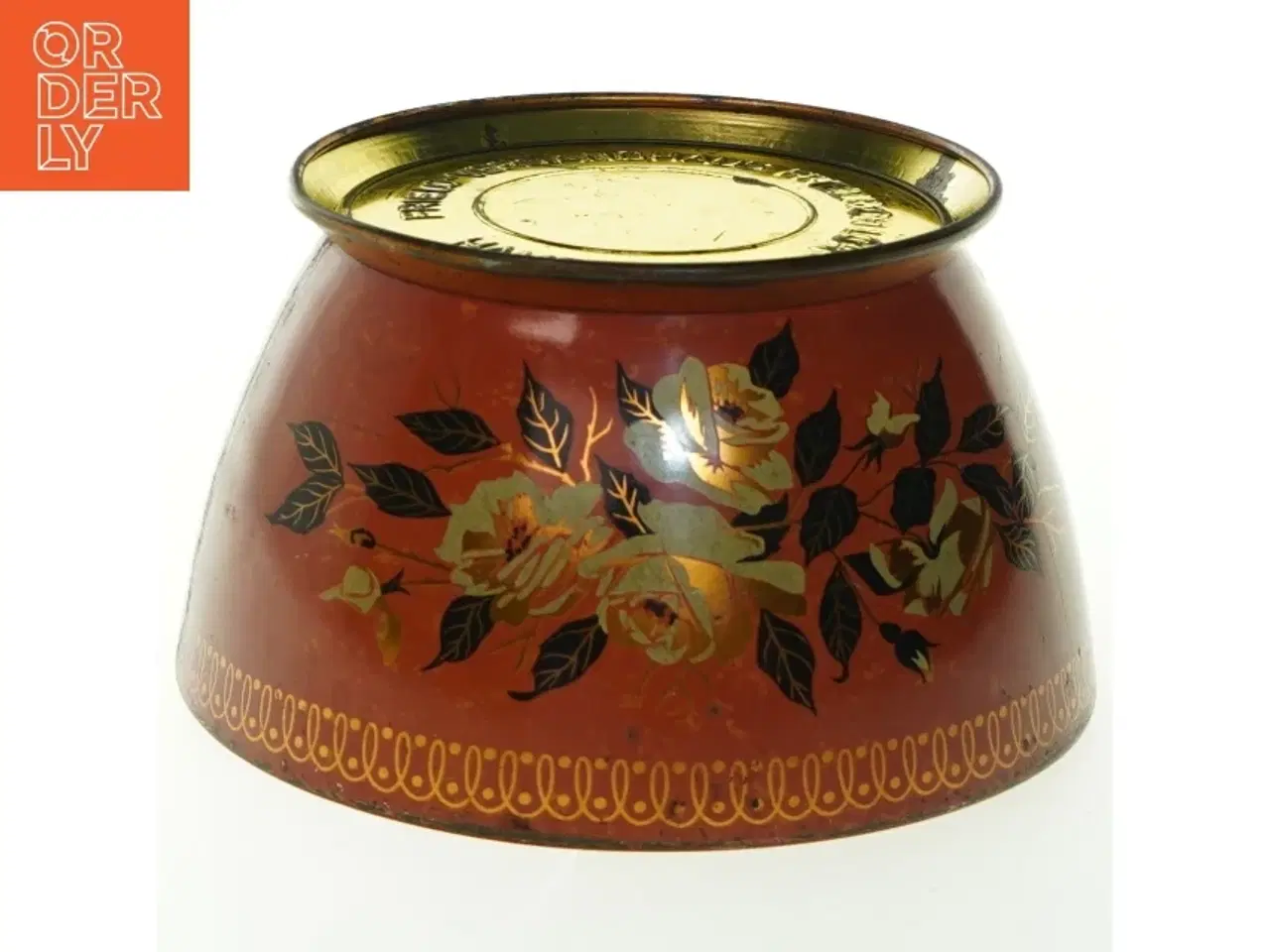 Billede 6 - Antik Metal Kage Dåse med blomstermotiv (str. 17,5x10 cm)