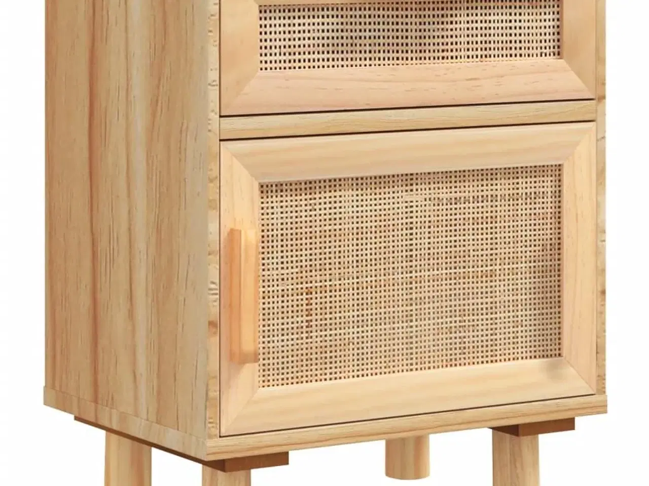 Billede 2 - Sengebord massivt fyrretræ og naturlig rattan brun