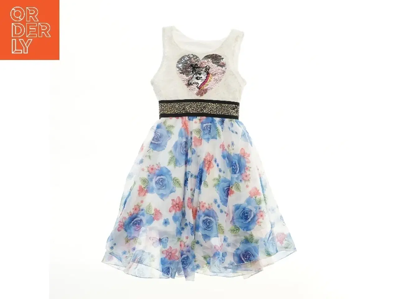 Billede 1 - Blomsterkjole med pailletter (str. 128)