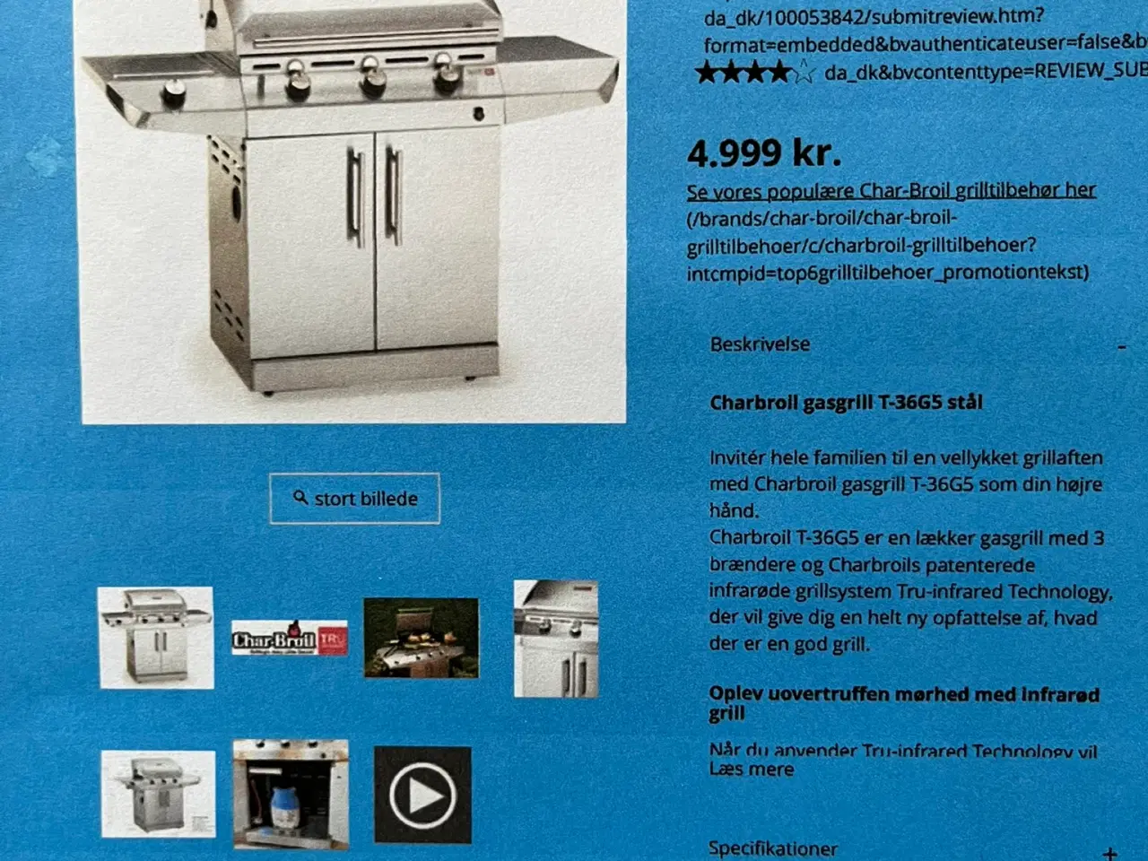 Billede 3 - CHAR-BROIL *Tru-Infrared* gasgrill med gasflaske