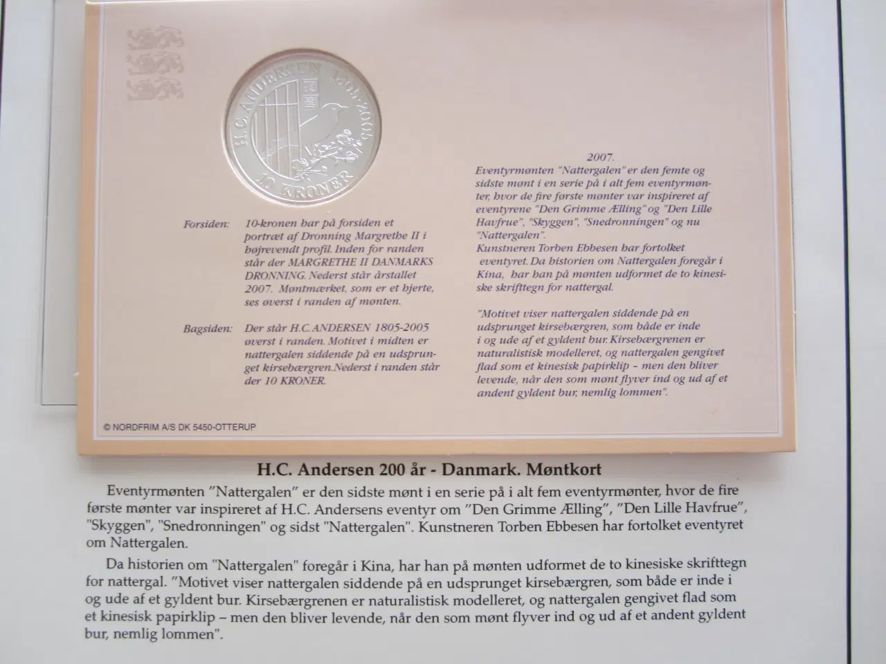 Billede 2 - Sølvmønt H.C. Andersen Eventyrmønt "Nattergalen"