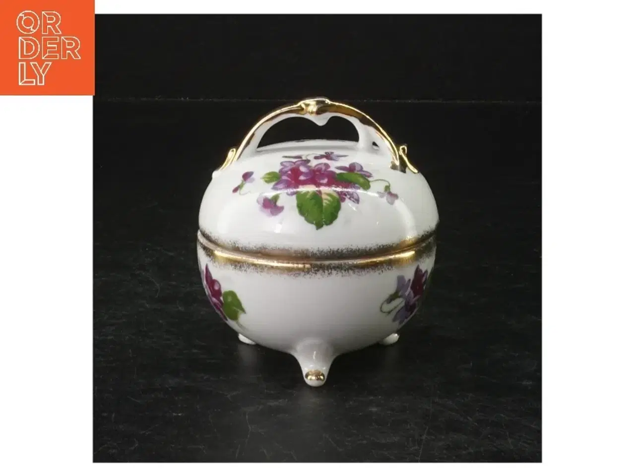 Billede 3 - Porcelæns bonbonniere med blomstermotiv (str. Ø. 7,5 cm)