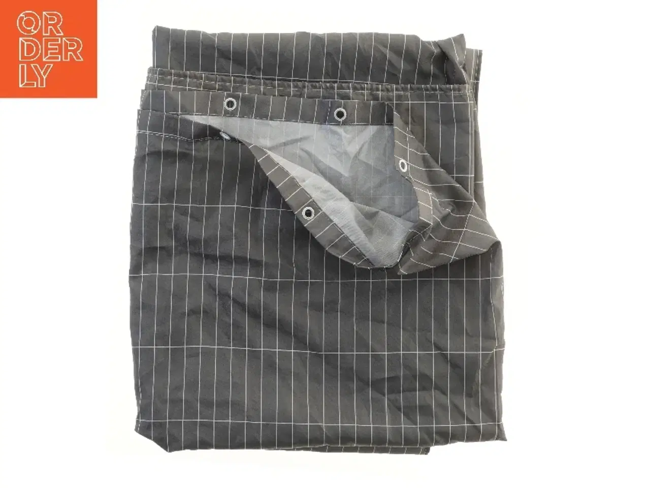 Billede 2 - Mørke gråt gardin med hvide linjer (str. 200x180 cm)