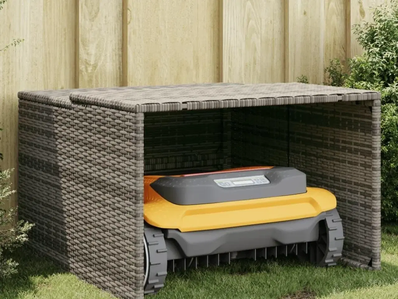Billede 1 - Garage til robotplæneklipper 86x90x52/57 cm polyrattan grå