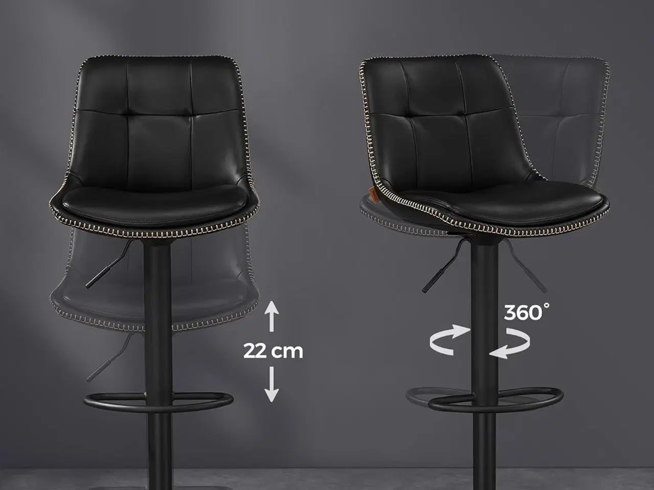 Billede 7 - Barstole med ryglæn – VASAGLE, sæt á 2, højdejusterbare, drejelige, kunstlæder, sort blæk