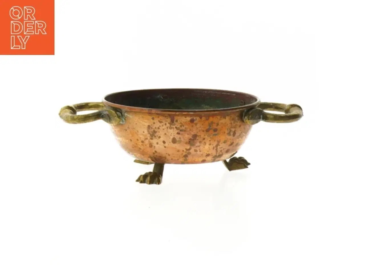 Billede 1 - Kobberskål med håndtag og ben (str. Ø 12,5 cm)