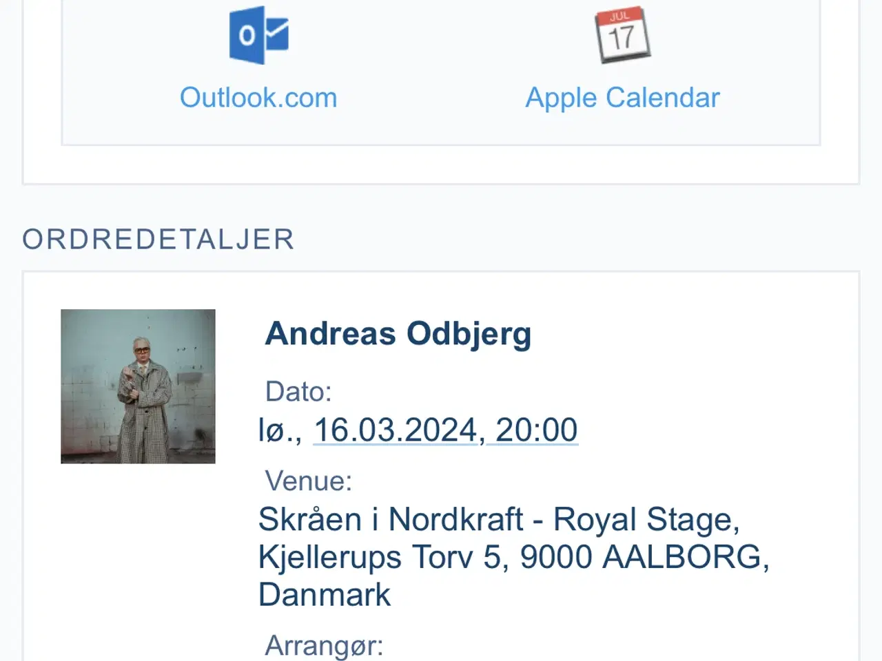 Billede 1 - Billetter til Andreas Odbjerg i Aalborg d.16/3-24