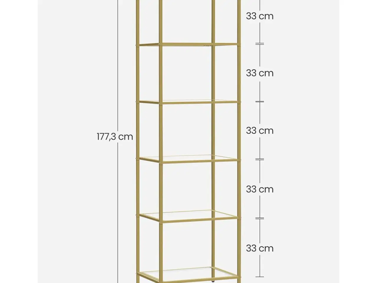 Billede 6 - Bogreol med 6 hylder slank reol i hærdet glas og stål, metallic guld (LGT500A01)