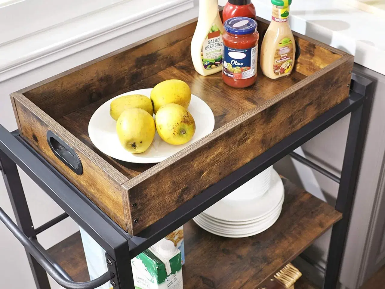 Billede 6 - Rullebord til køkken med aftagelig bakke, rustik brun, 65 × 40 × 86 cm