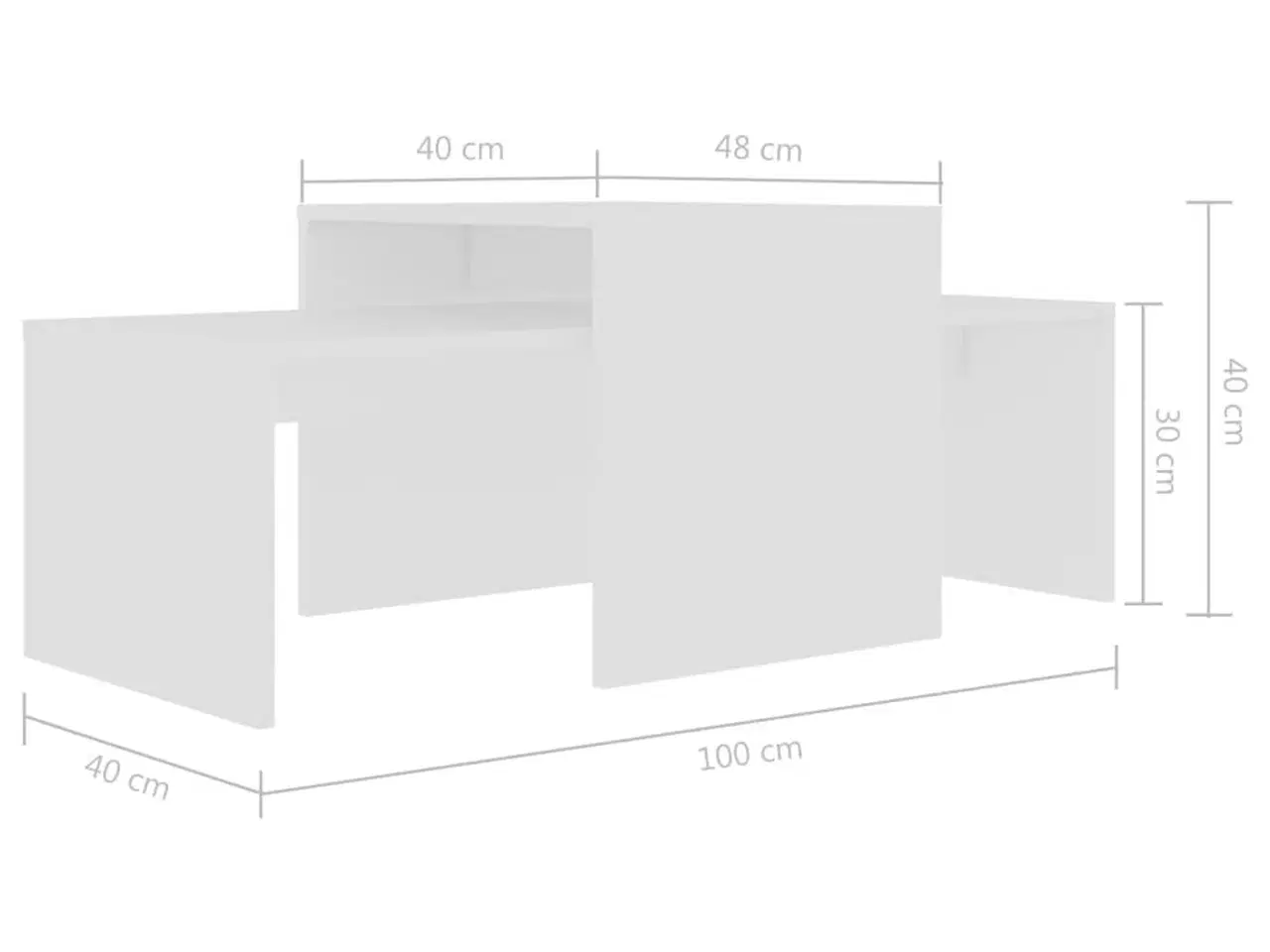 Billede 7 - Sofabordssæt 100x48x40 cm konstrueret træ hvid