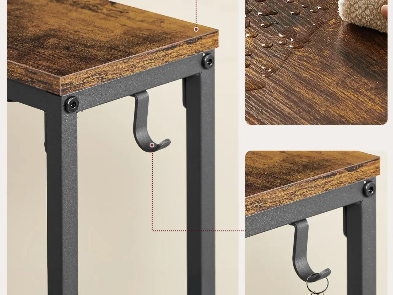 Billede 6 - Slankt konsolbord med opladningsstation – 15 × 100 × 80 cm, vintage brun/sort