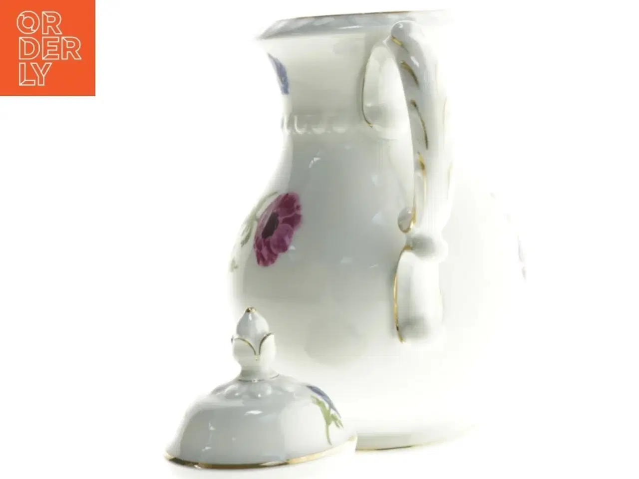 Billede 3 - Porcelænskande/vase med blomstermotiv (str. 27 x 20 cm)