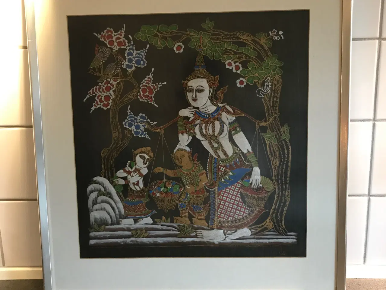 Billede 1 - Smukke silketryk i ramme fra Thailand. Pris pr stk