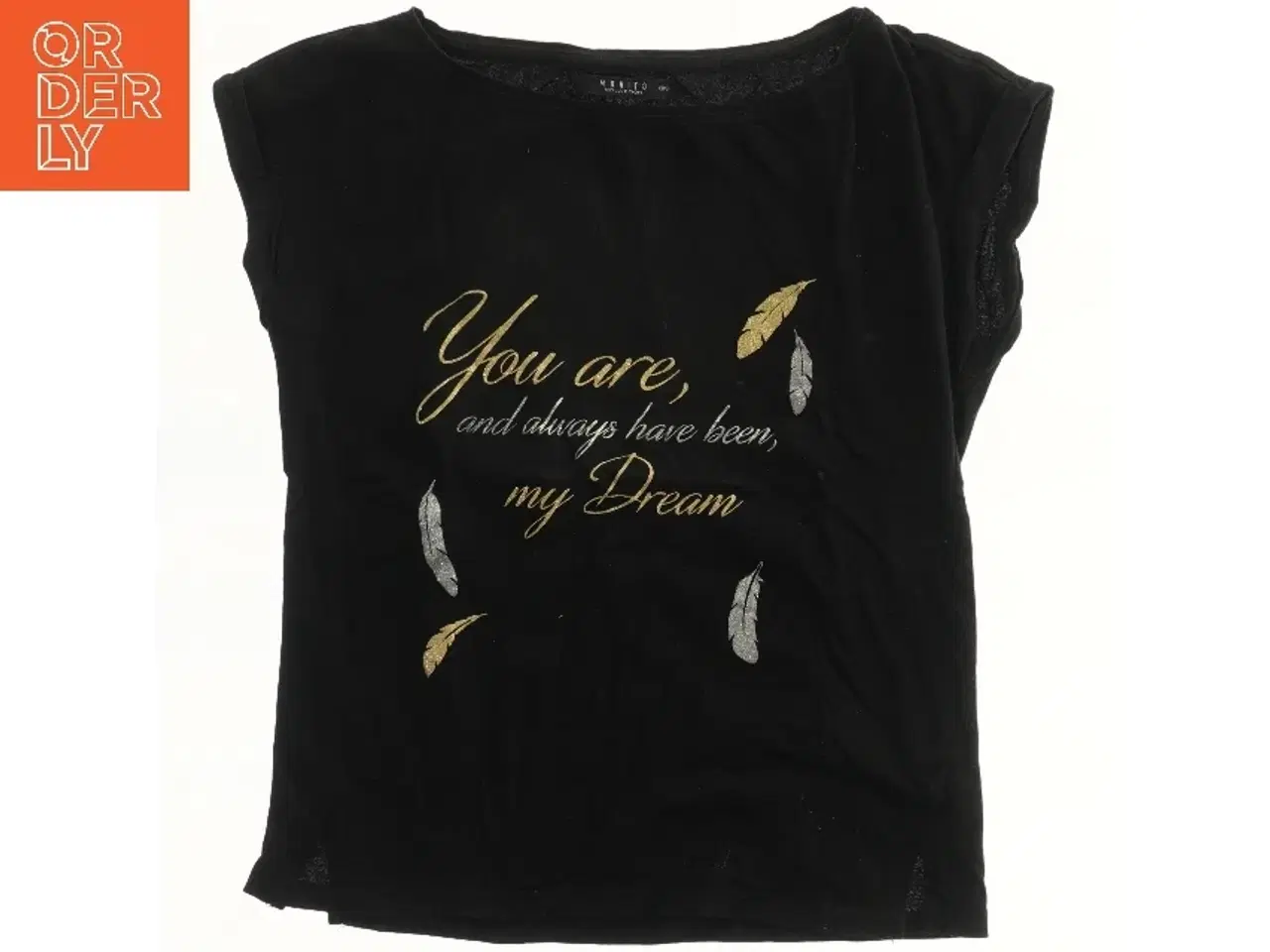 Billede 2 - Sort T-shirt med tekst og fjerprint fra Mohito (str.  xxs cm)