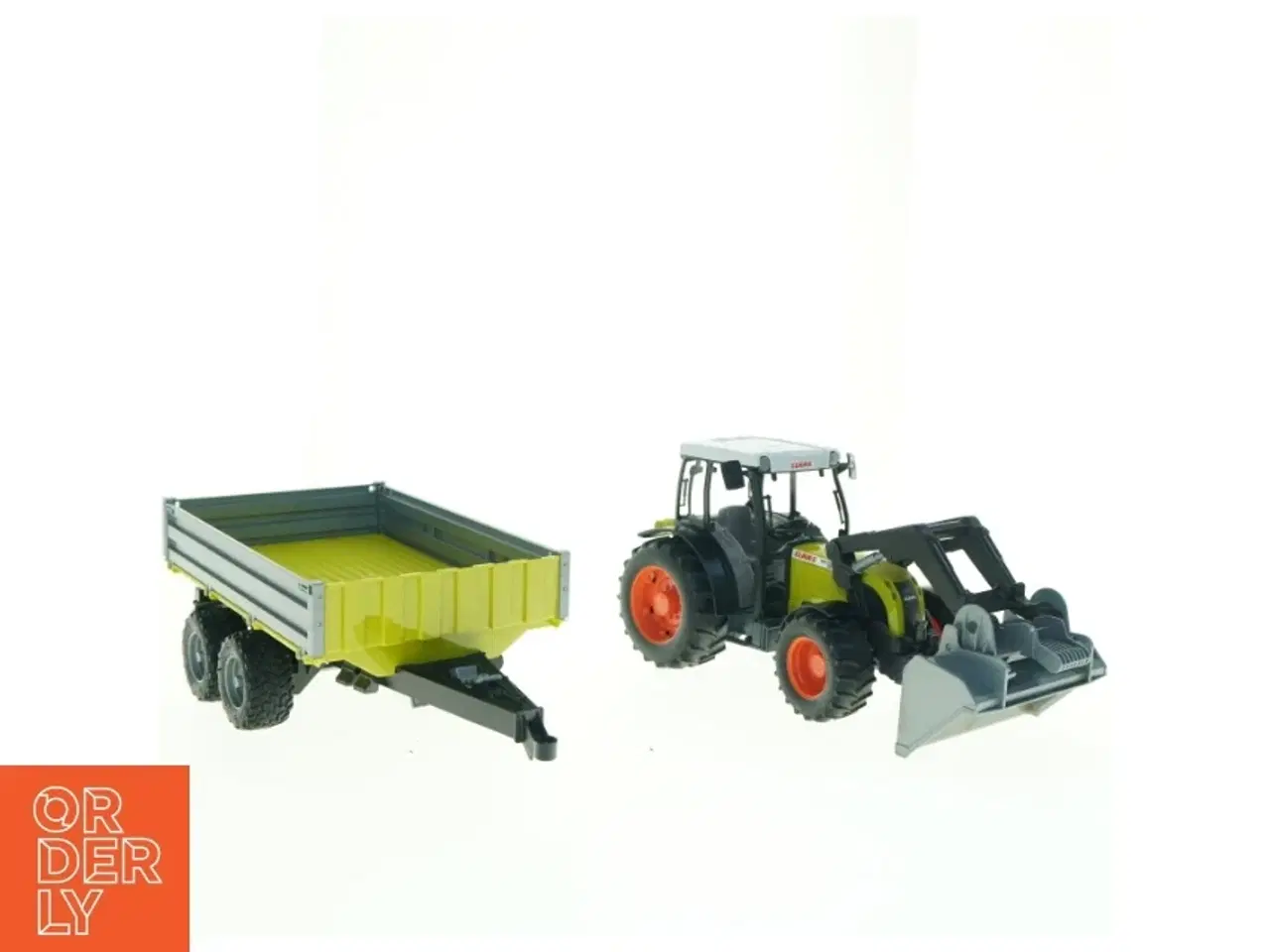 Billede 1 - Bruder Claas Traktor med Frontlæsser og Vogn fra Brudor (str. 30 x, 16 cm og 36 x 13 cm)