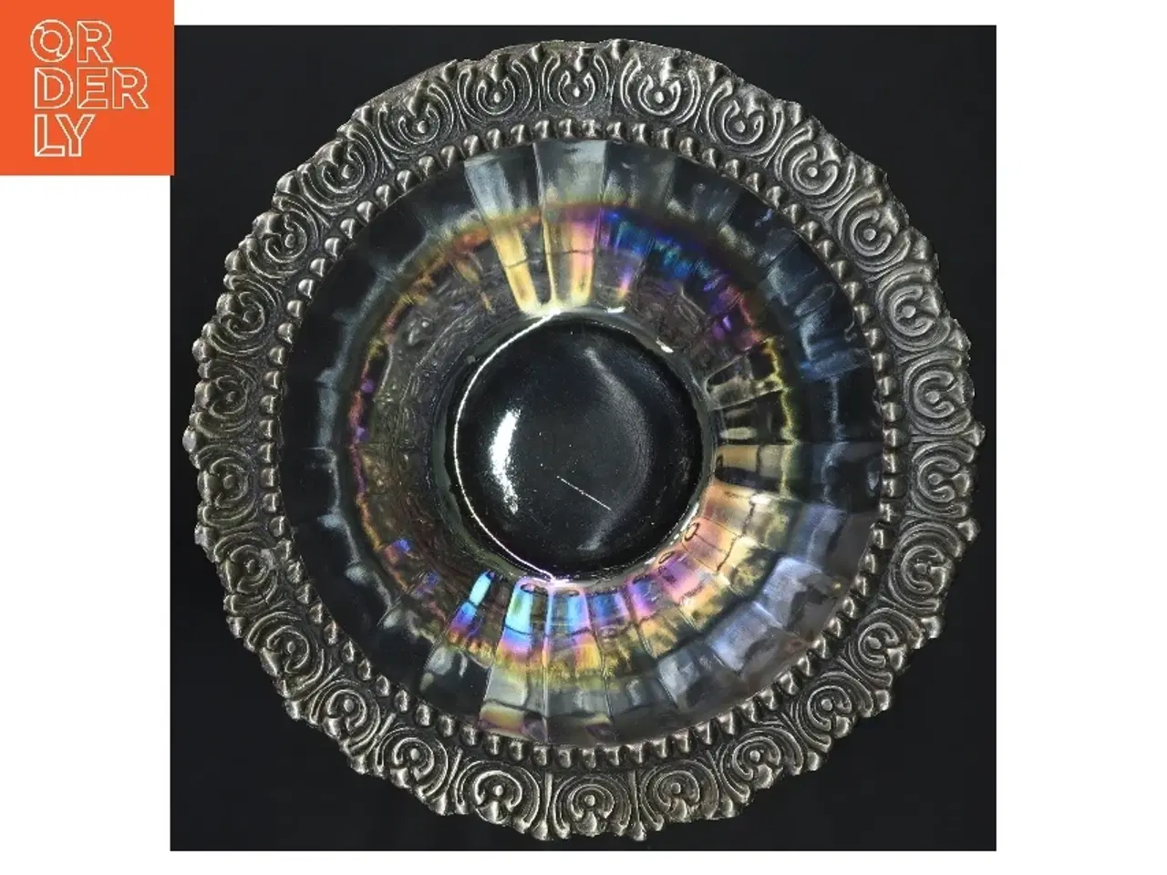 Billede 3 - Iriseret glas skål med metalbase (str. Ø 21x12 cm)