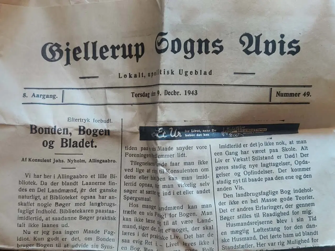 Billede 2 - Gasmaske 1939 + Gjellerup Sogns Avis fra 1943