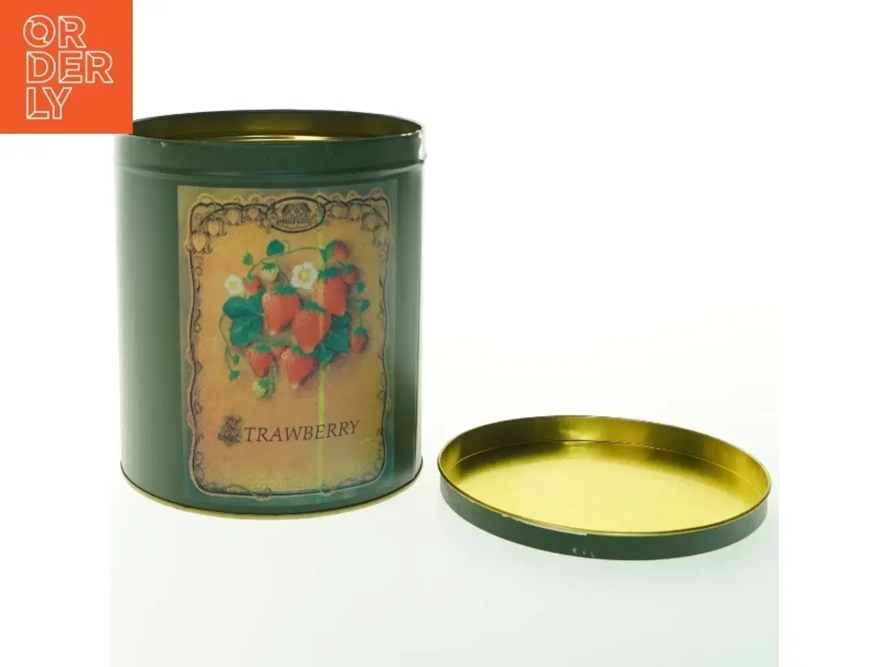 Billede 4 - Metaldåse med jordbærmotiv (str. Ø. 17 cm. længde. 20 cm)