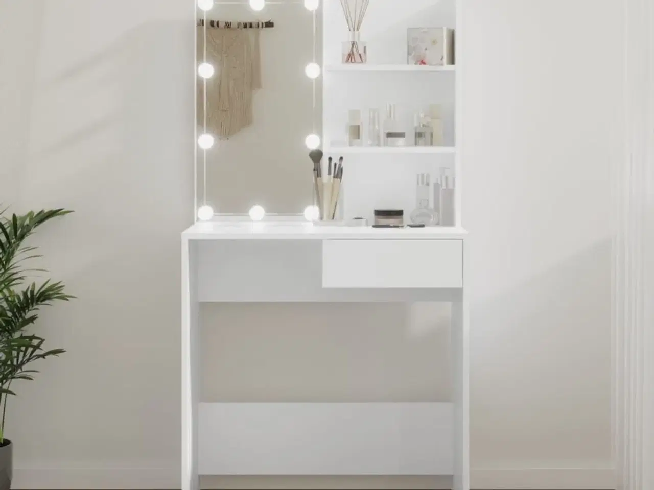 Billede 1 - Makeupbord med LED-lys 74,5x40x141 cm hvid