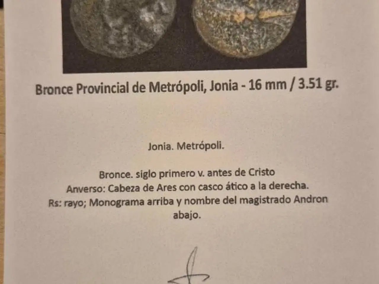 Billede 3 - Bronzeprovinsmønt fra Metrópoli, Jonien