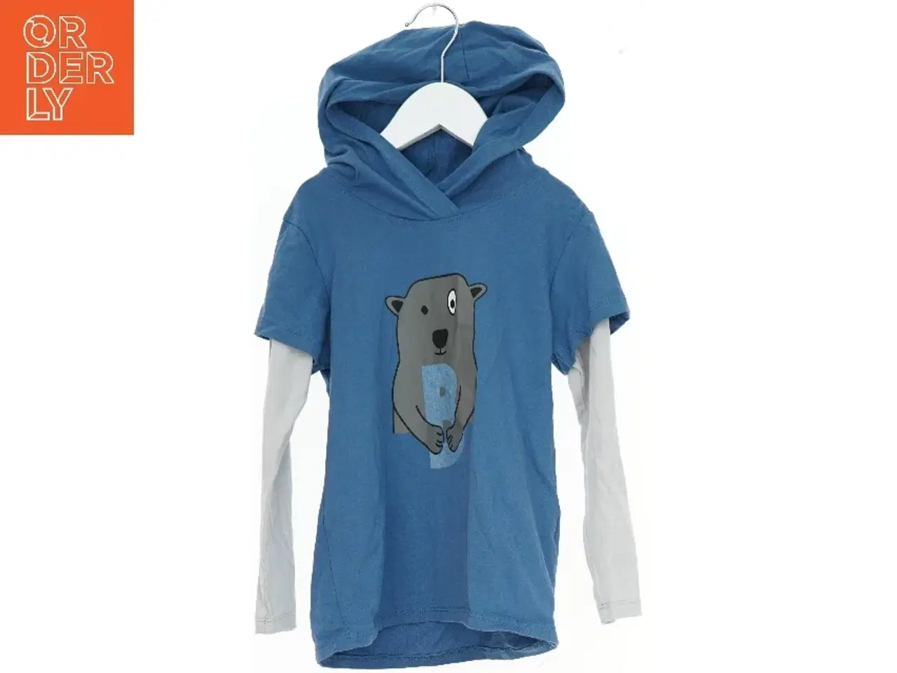 Billede 1 - Blå hættetrøje med dyreprint (str. 116)