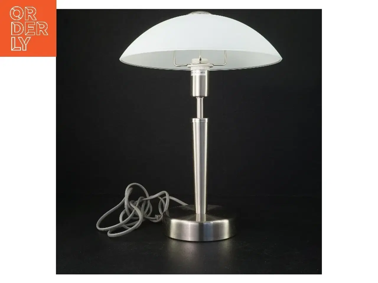 Billede 1 - Bordlampe med metalstamme og hvid glasskærm (str. 29 x ø26 cm)