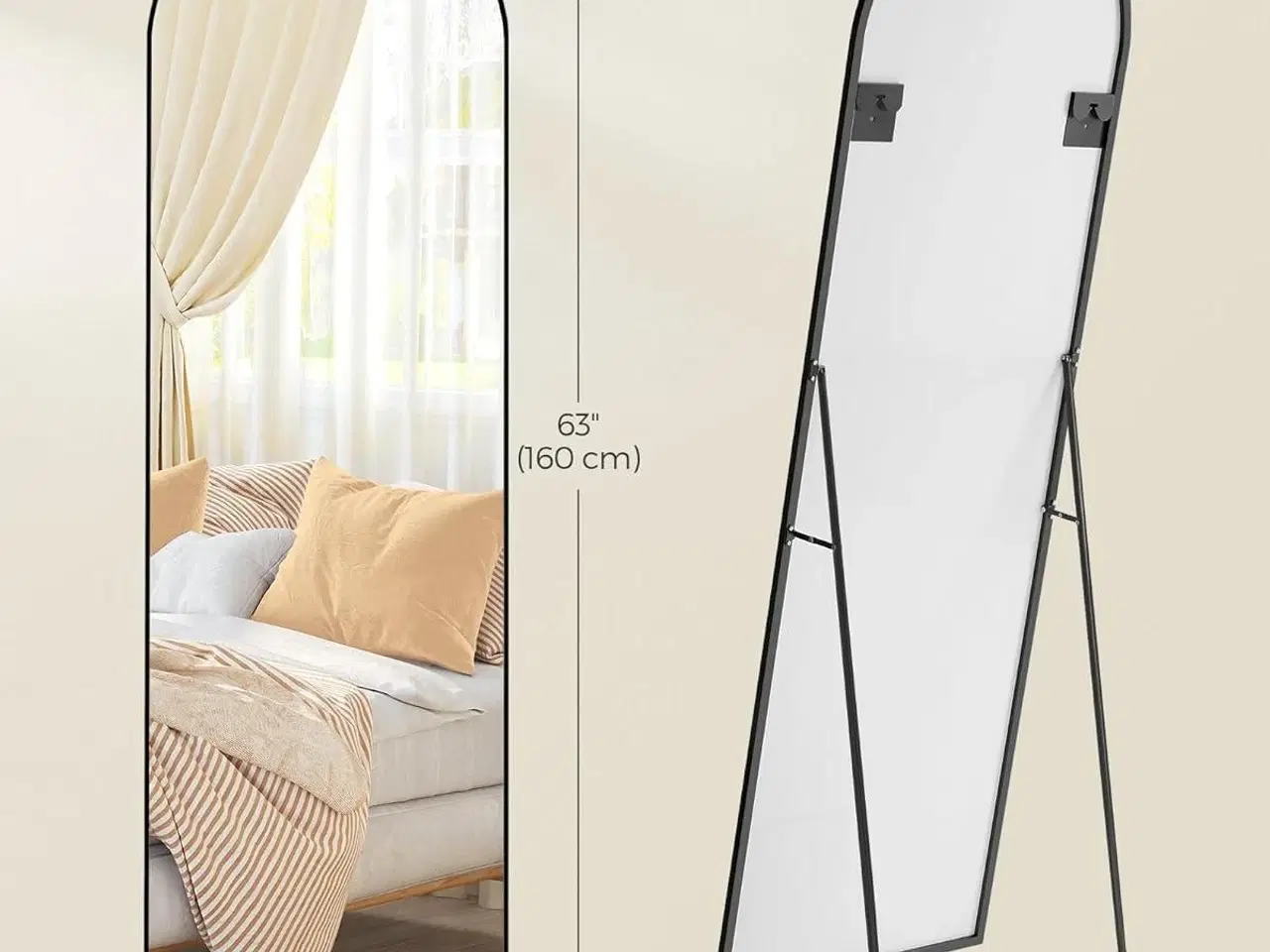 Billede 6 - Gulvspejl fuld længde 160 × 50 cm buet spejl med stander, hærdet glas, aluminiumsramme, Ink Black