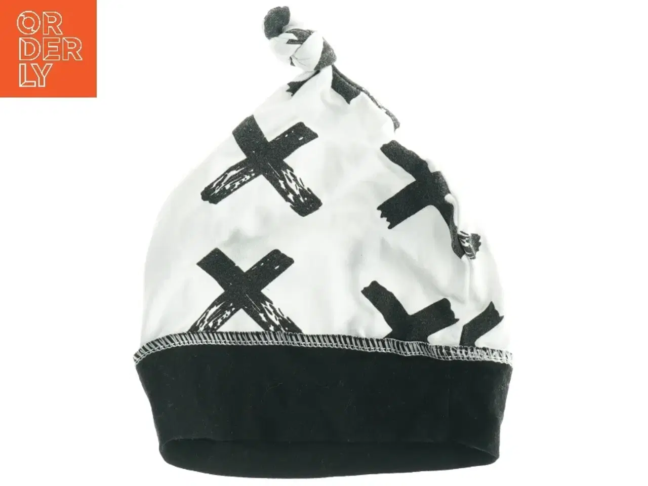 Billede 4 - Hvid og sort hue med kryds-mønster (str. L. 19. cm. b 17 cm)