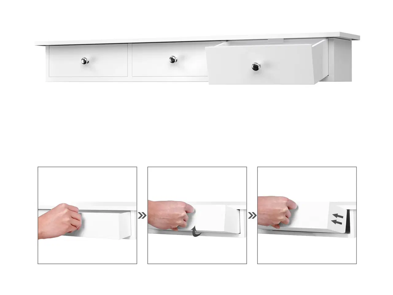 Billede 7 - Væghylde med skuffer – SONGMICS flydende hylde, 80 × 15 × 10 cm, højglans hvid, 3 skuffer