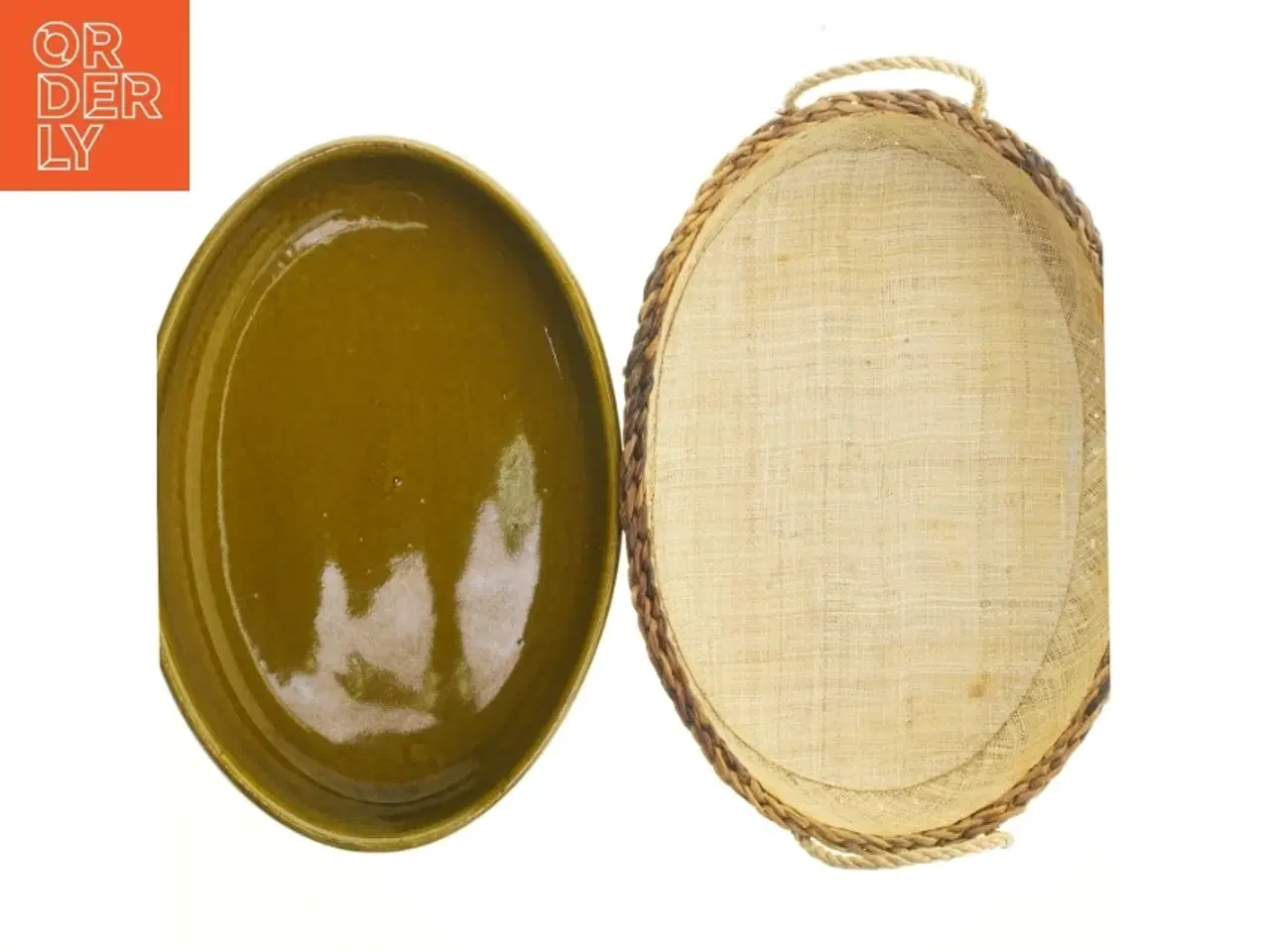 Billede 4 - Flettet kurv med keramisk fad (str. 37,5x26 cm)