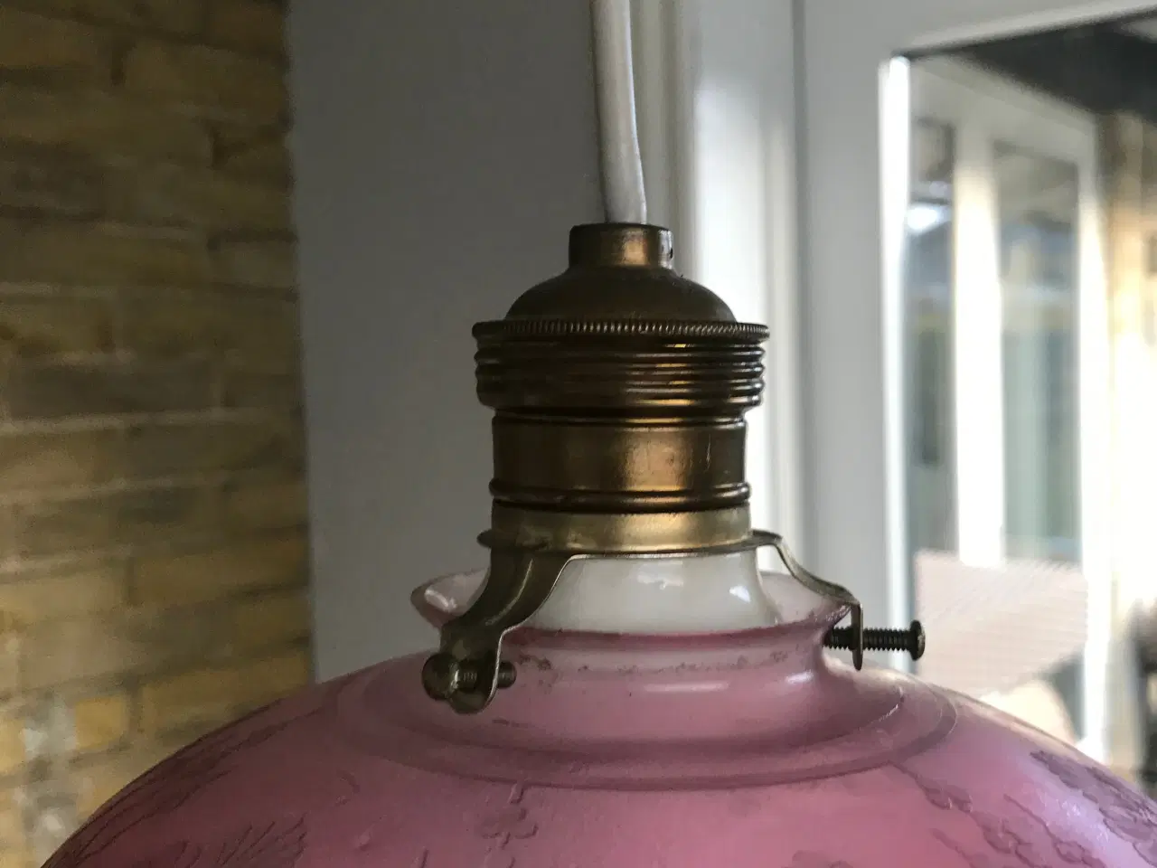 Billede 2 - Gammel loftlampe med glas skærm 