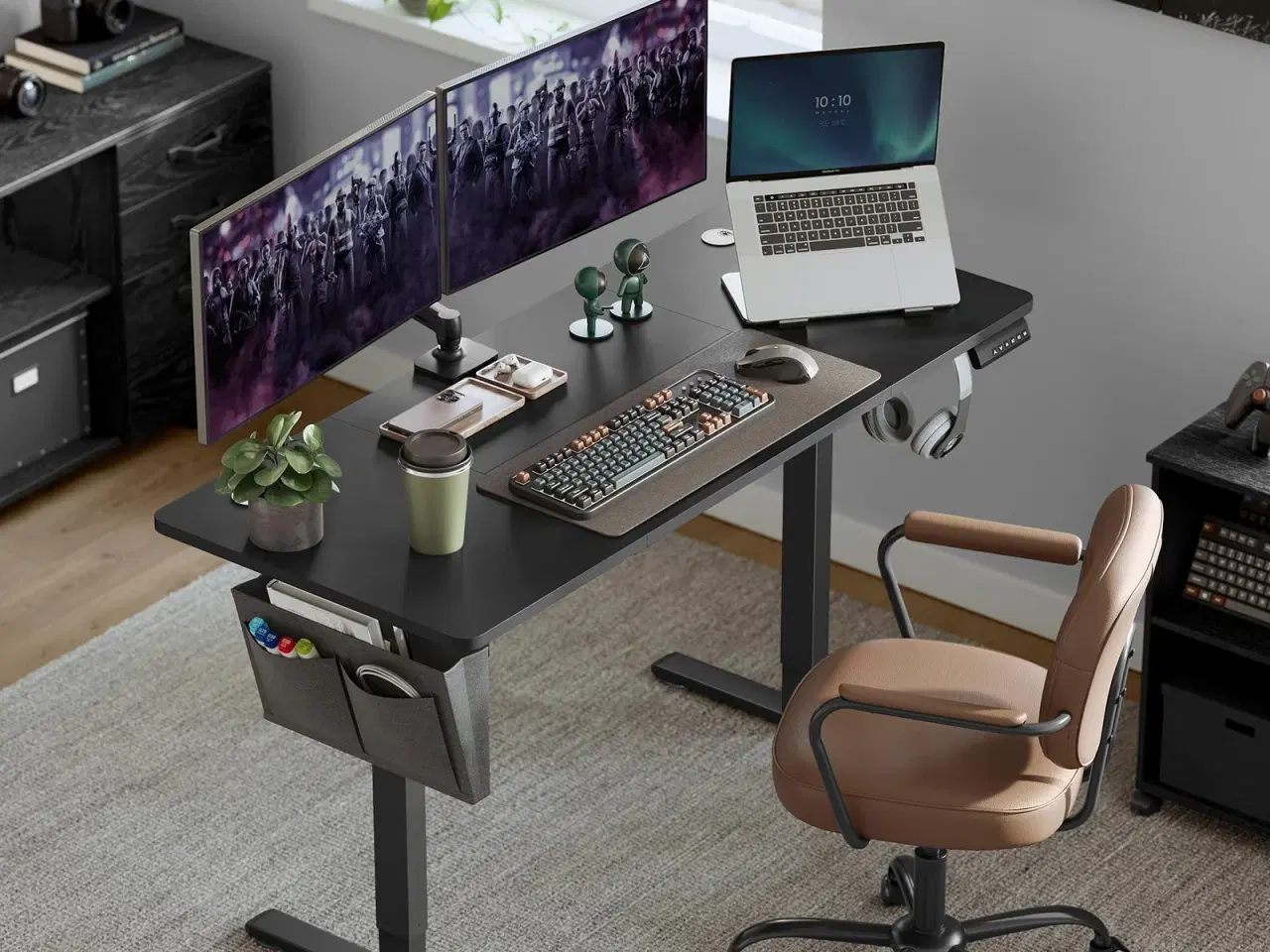 Billede 2 - Elektrisk hæve-sænkebord 60 × 140 cm – 72–120 cm, memory 4 højder, blæk-sort