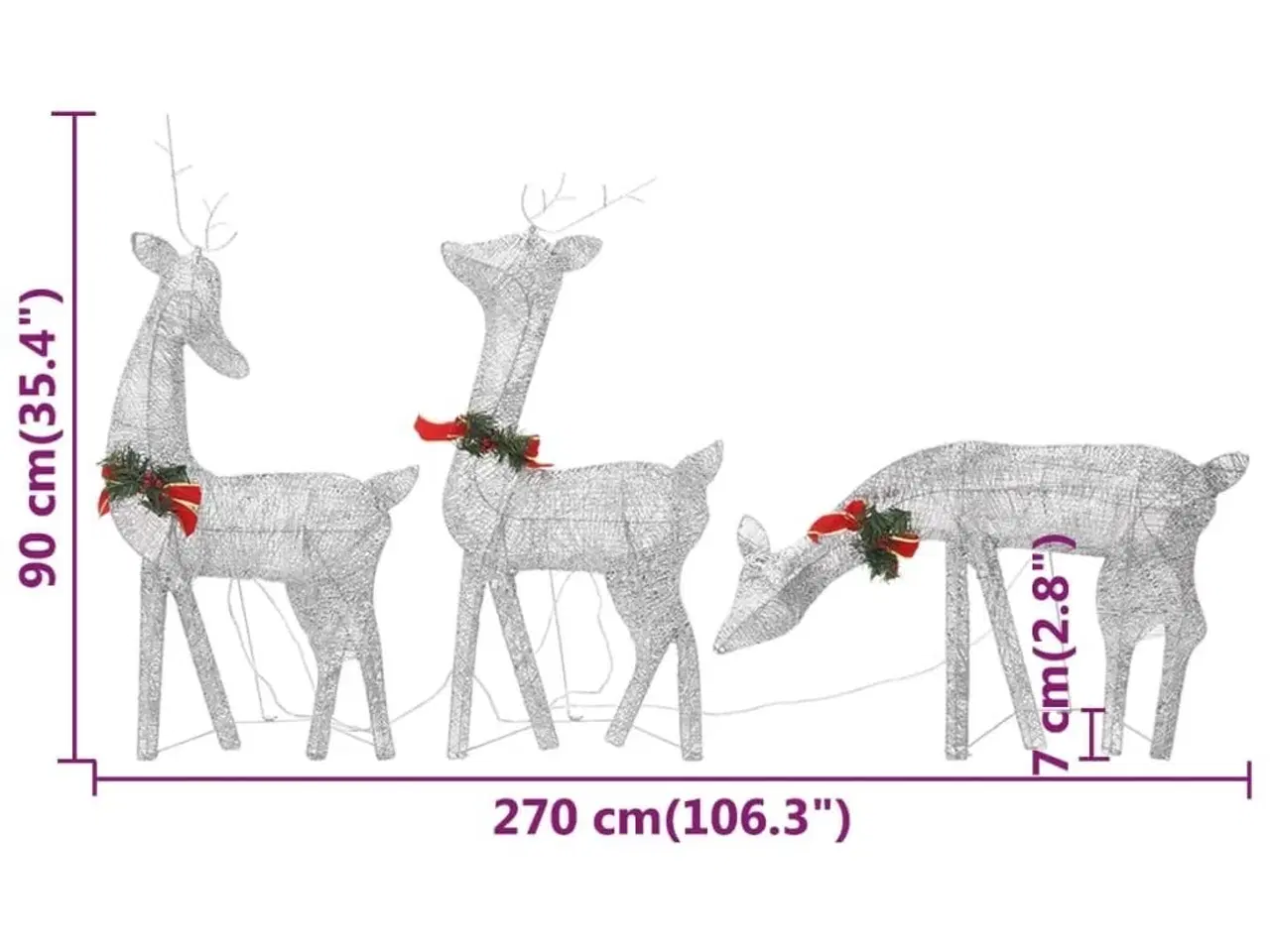 Billede 10 - Rensdyrfamilie 270x7x90 cm trådnet koldt hvidt lys sølvfarvet