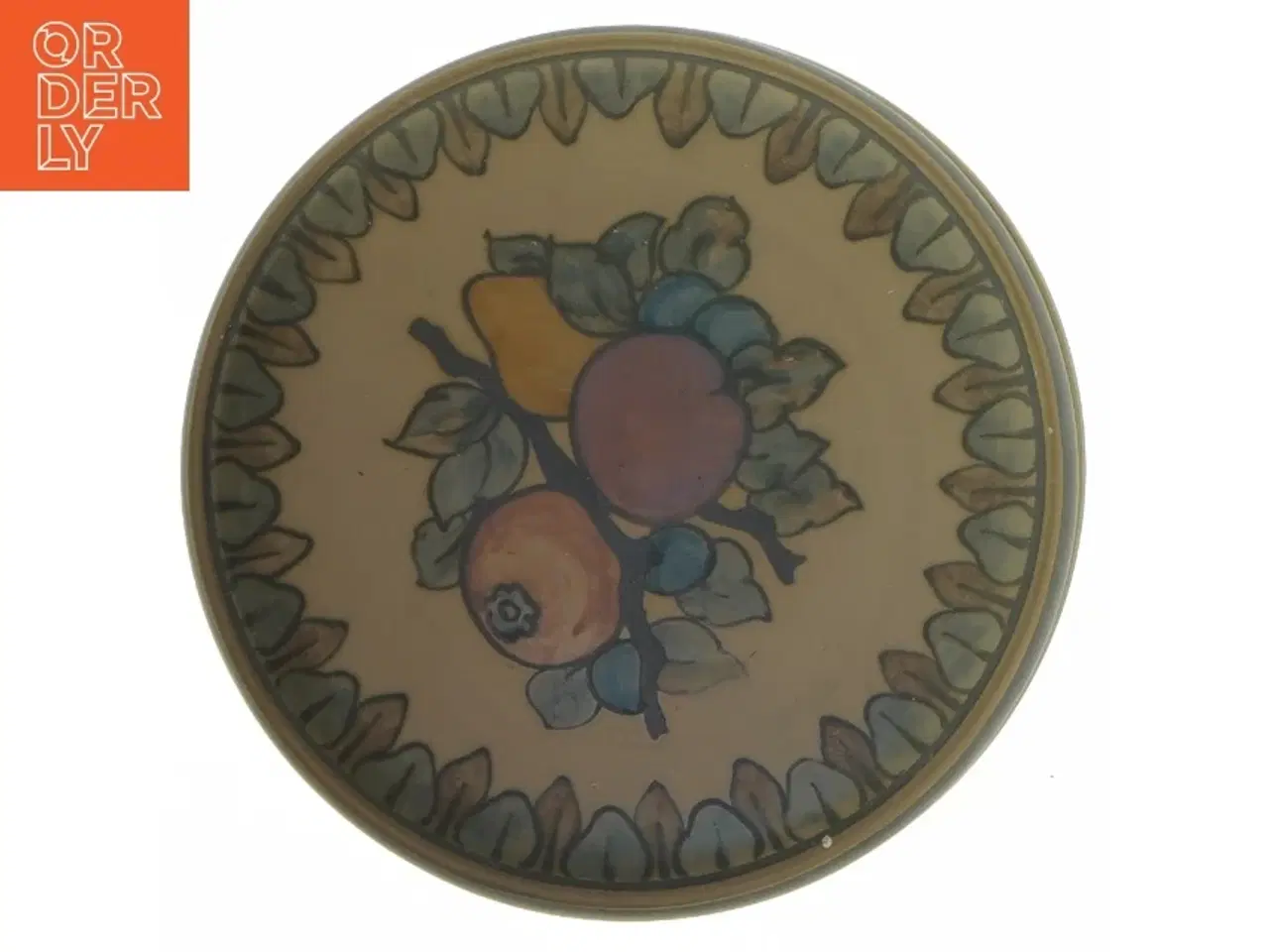 Billede 4 - Rund dekoreret keramisk skål med låg L. Hjort (str. Ø 13 cm)