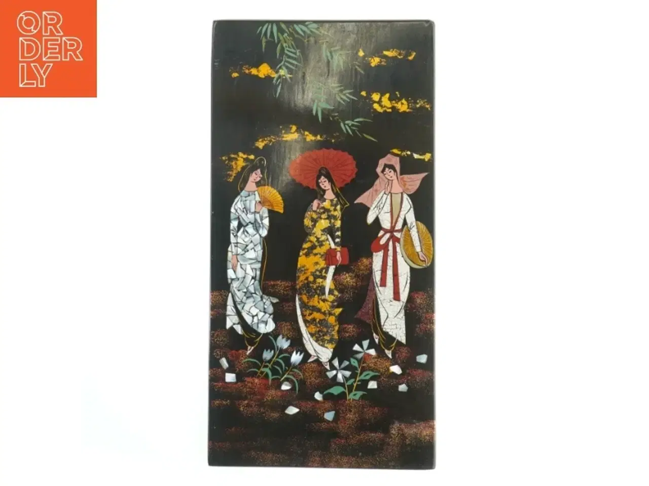 Billede 1 - Lakeret billede med asiatisk motiv (str. 38,5 x 19,5 cm)