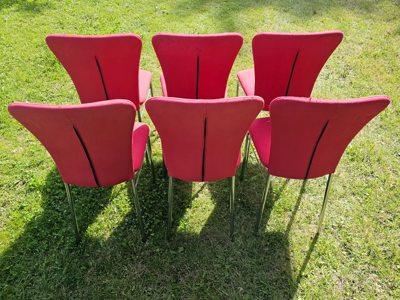Billede 3 - 6 stk. Røde Stof Spisebordsstole – God Stand