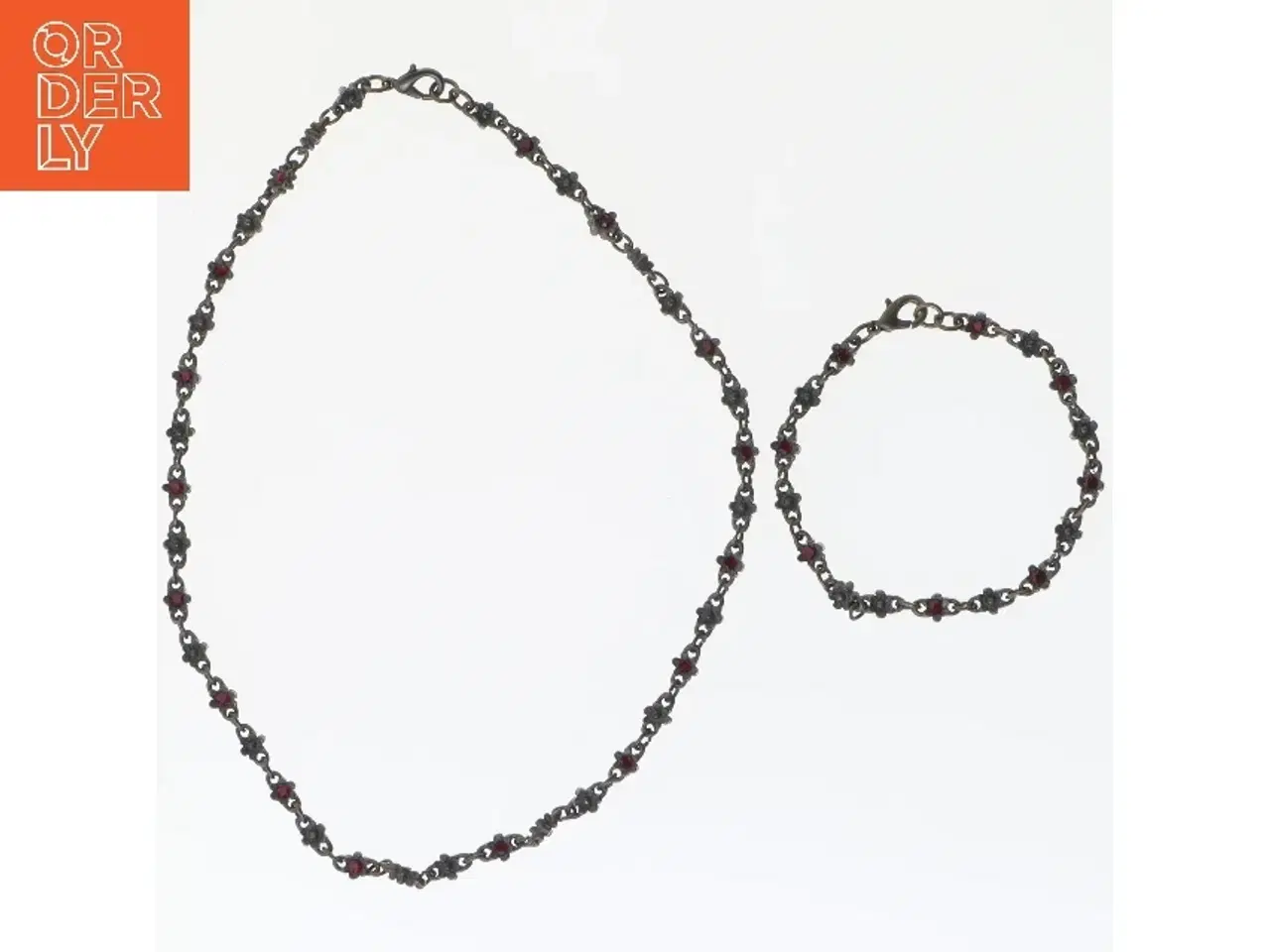 Billede 1 - Smykkesæt med rød sten (str. 19 og 43 cm)