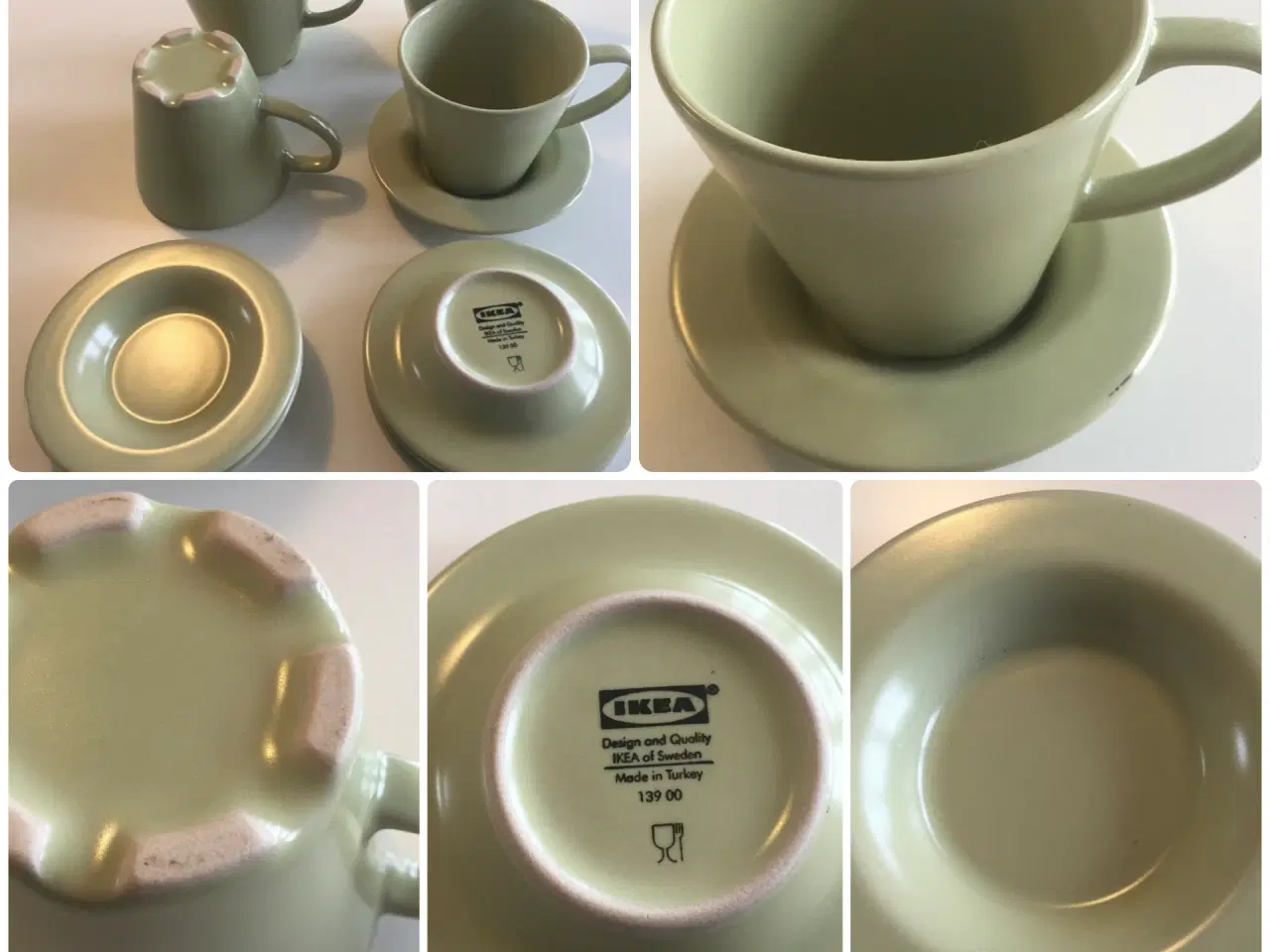 Billede 1 - Porcelæn, 6 stk grønne kopper og underkopper