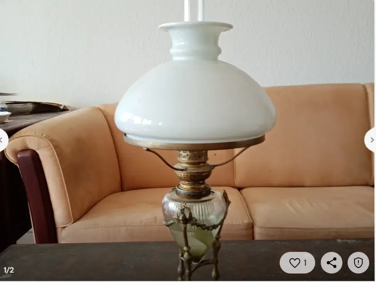 Billede 1 - Antik olielampe som virker med den rigtige væge.