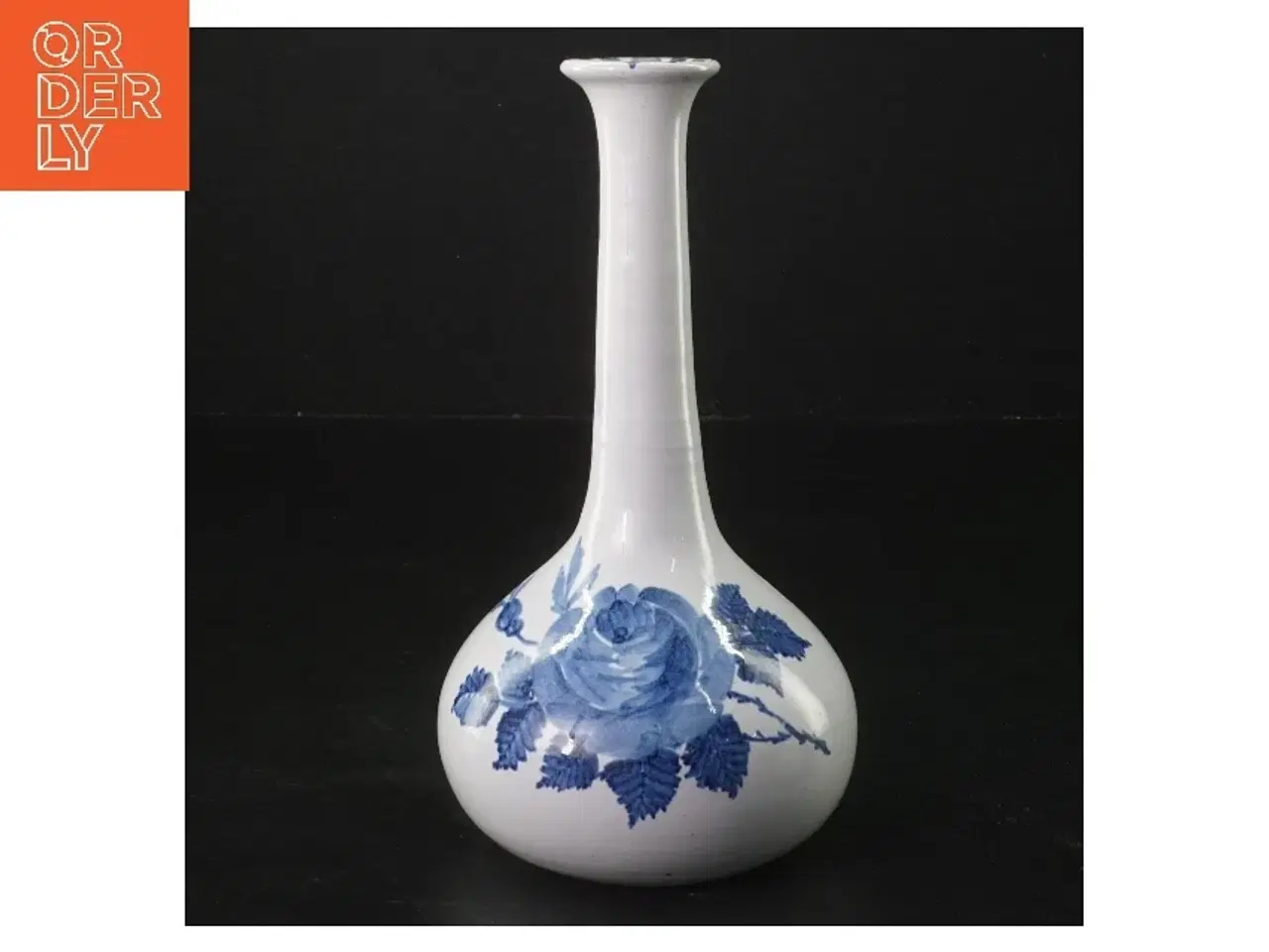 Billede 1 - Keramisk vase med blåt blomsterdesign (str. Ø 9xh 17 cm)