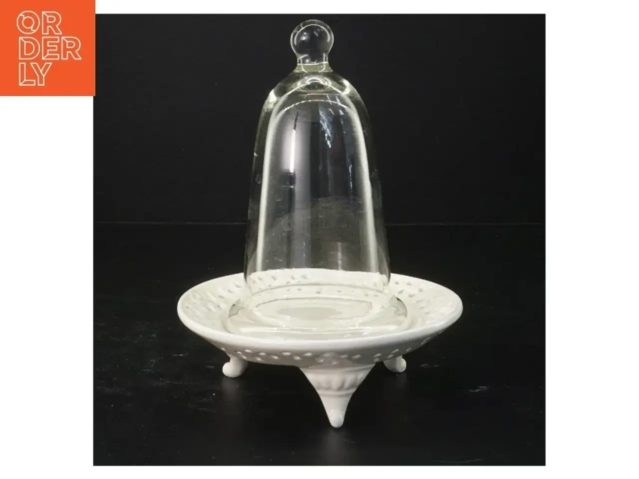 Billede 1 - Glasklokke med porcelænsbase (str. 21x15 cm)