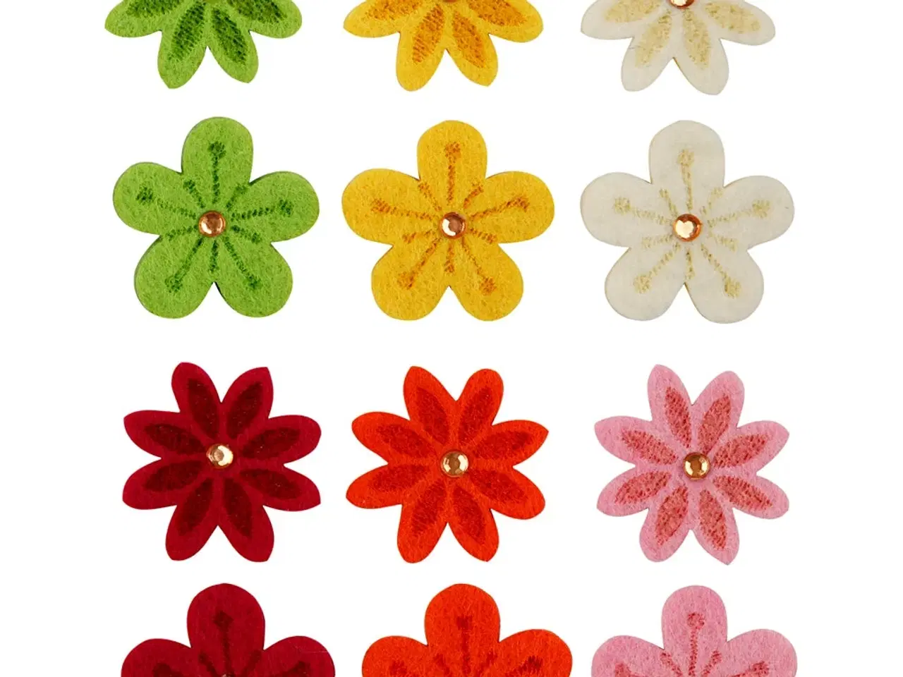 Billede 1 - Filtblomster med Rhinsten - 120 stk. i 6 farver