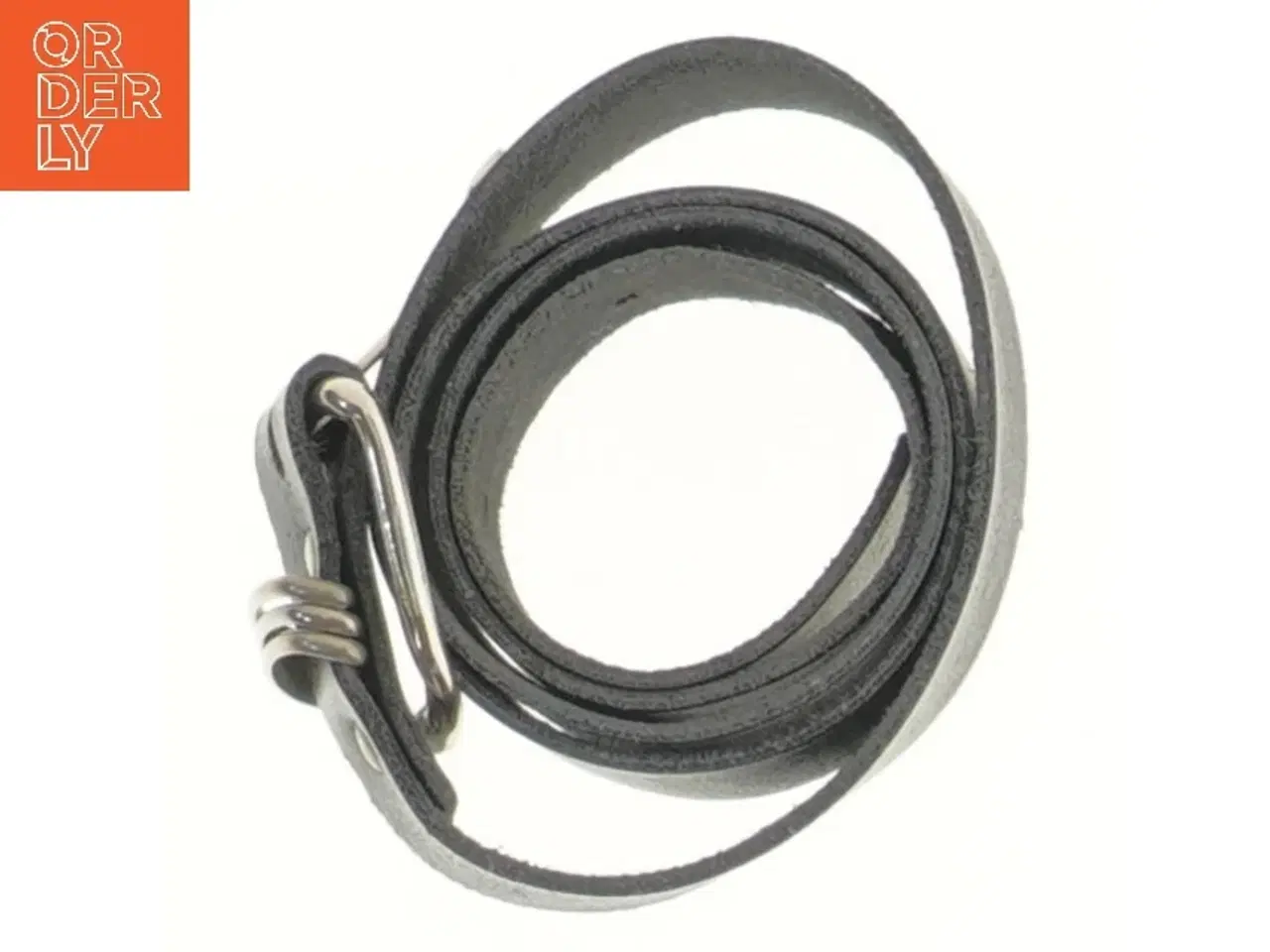 Billede 2 - Sort læderbælte med metalspænde (str. 80 cm)