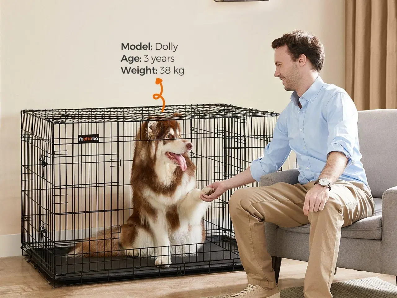 Billede 7 - Hundebur med 2 døre FEANDREA, 122 × 74,5 × 80,5 cm, sort