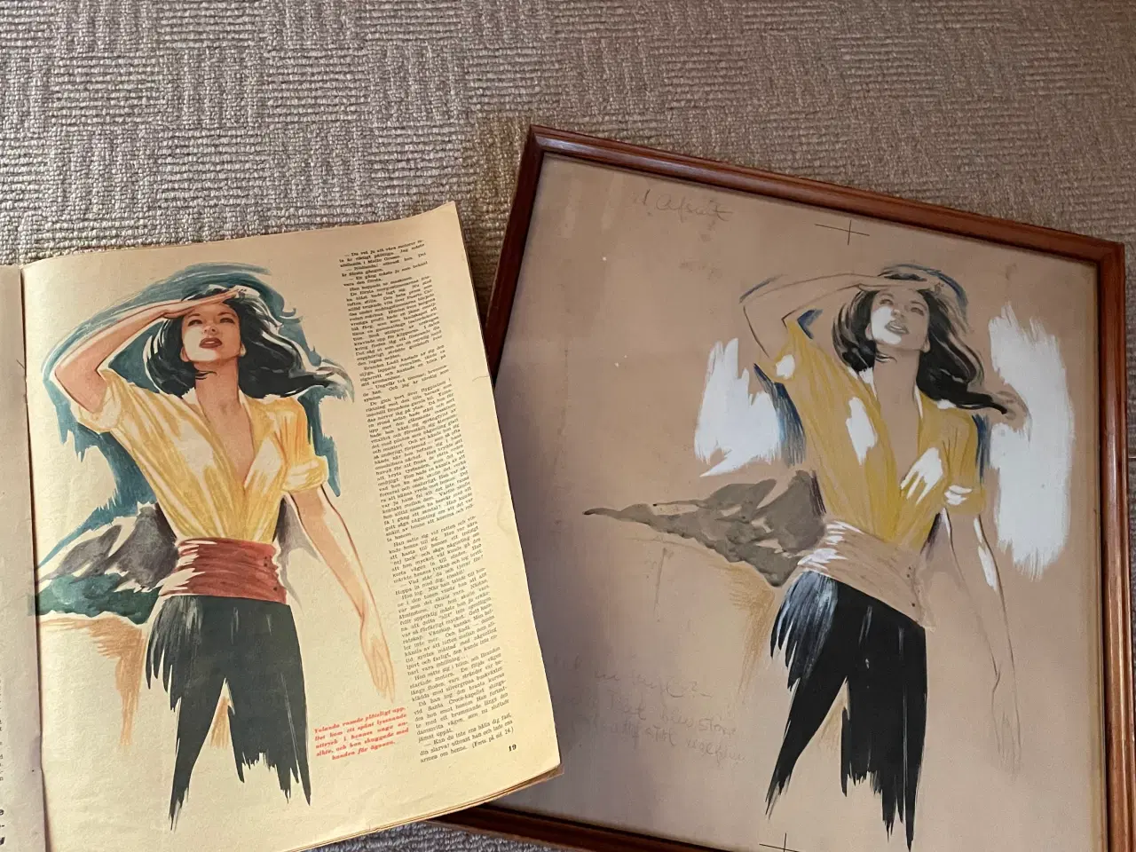 Billede 1 - Original Christel Marott tegning + blad