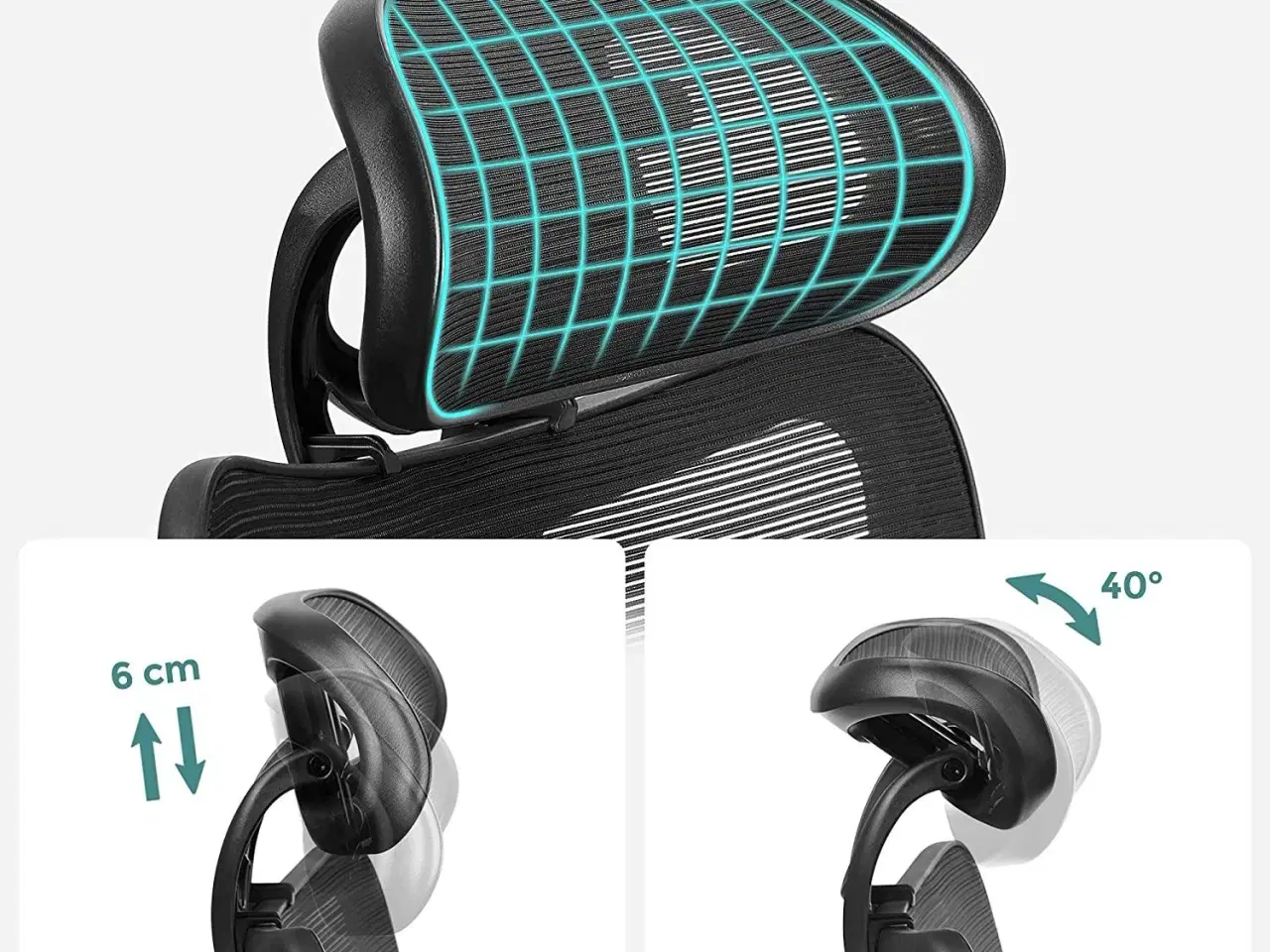 Billede 4 - Kontorstol med net ergonomisk skrivebordsstol, justerbar lændestøtte og nakkestøtte, 150 kg, højdejusterbar, sort (OBN063B01)